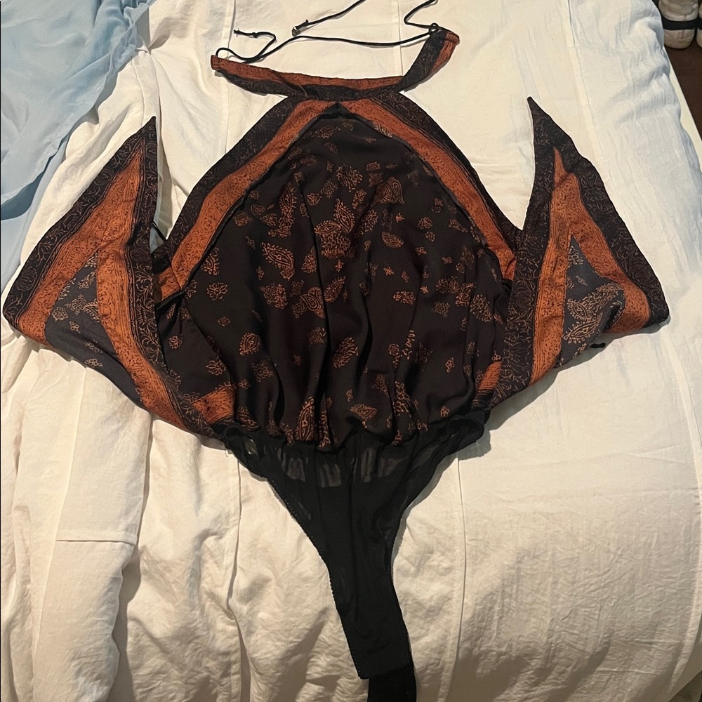 Black and Orange Patterned Bodysuit